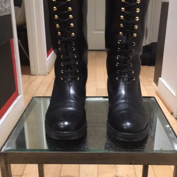 🇺🇸 Martinez Valero Knee High Leather Combat Boots 38.5 fits 8 or small 8.5 - Picture 3 of 15